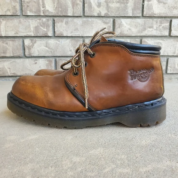 Vtg 90s Dr. Marten\'s Men\'s AirWair Brown Leather 3 Eye Boots US Size 9 Dr. Martens AirWair Industrial Steel Toe Brown Boots Side  main image 3